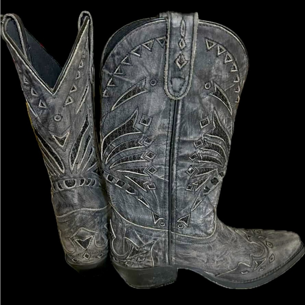 Laredo Stevie Distressed Black Snip Toe Leather Boot Size 6.5